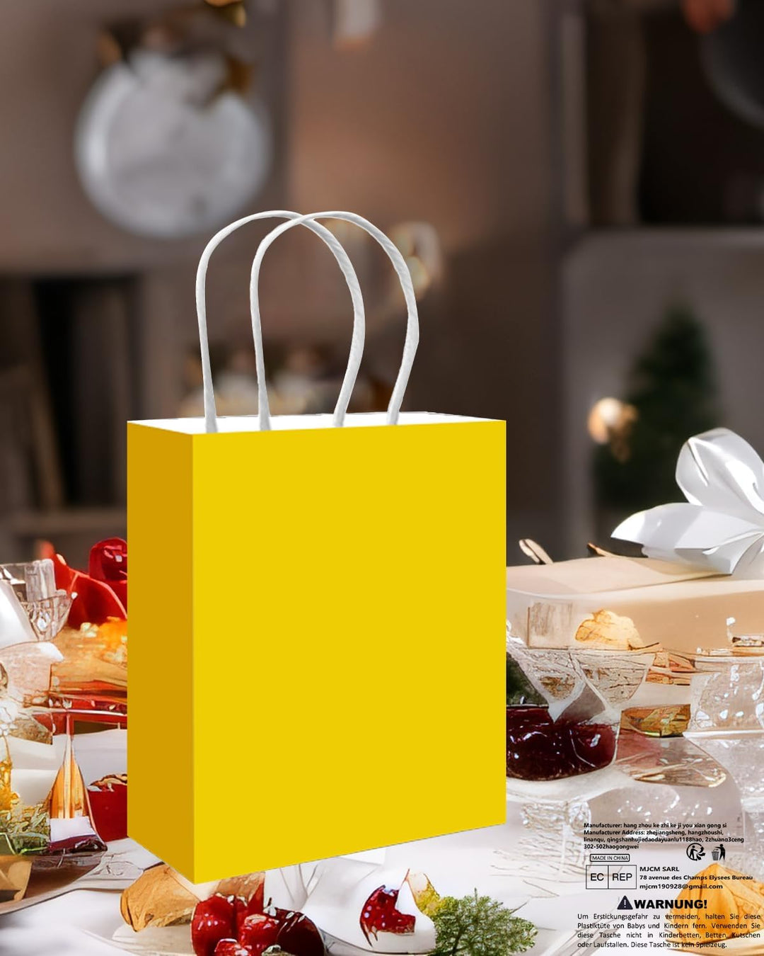 Gcardist 50 Stück Leuchtendes Gelb Mittlere-Geschenktüten aus Papier mit Henkeln–10.6"×8.3"×4.3"-Tüt