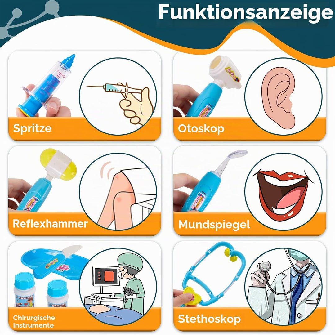 BUYGER Arztkoffer Kinder ab 3 Jahre, Doktorkoffer Mit Zubehör Stethoskop, Spritze, Arzt Set mit Lich