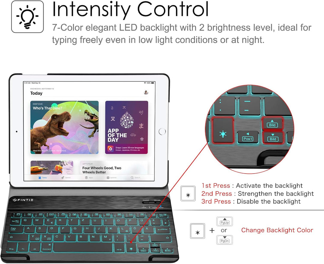 Fintie Beleuchtete Tastatur Hülle für iPad 9.7 Zoll 2018 2017 / iPad Air 2 / Air 1 - Ultradünn Schut