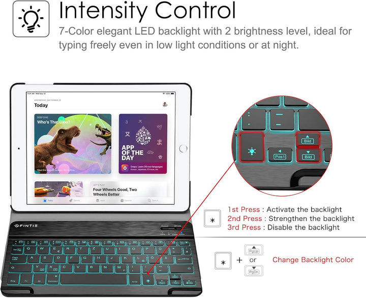Fintie Beleuchtete Tastatur Hülle für iPad 9.7 Zoll 2018 2017 / iPad Air 2 / Air 1 - Ultradünn Schut