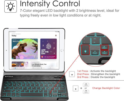 Fintie beleuchtete Tastatur Hülle Kompatibel mit iPad 9.7 Zoll 2018 2017 / iPad Air 2 / iPad Air - U