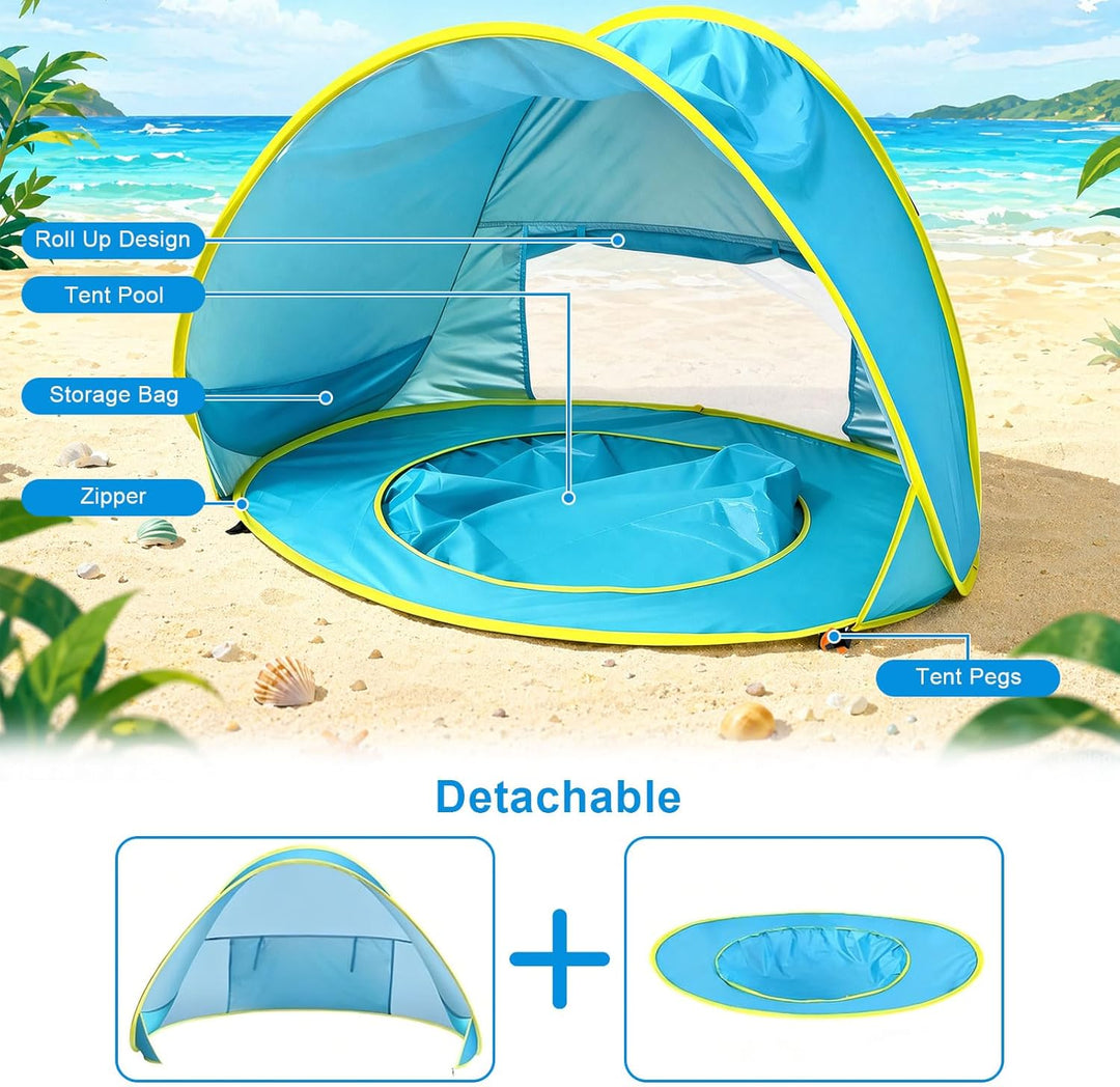 Strandmuschel Strandzelt Pop-up Strand Zelt mit trennbarer Pool UV-Schutz UPF 50+ Sun Shade Shelter