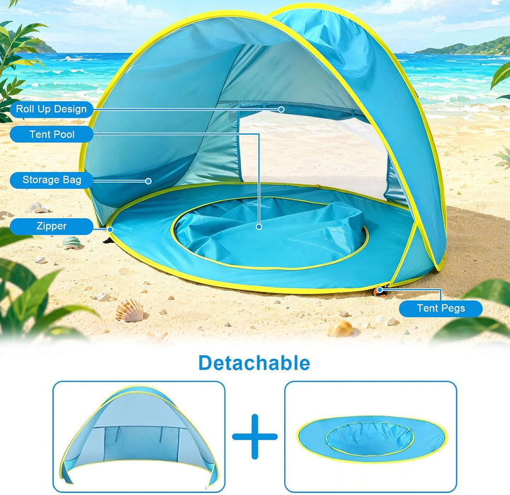 Strandmuschel Strandzelt Pop-up Strand Zelt mit trennbarer Pool UV-Schutz UPF 50+ Sun Shade Shelter