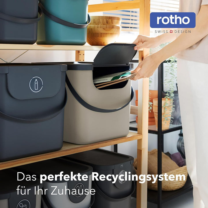 Rotho Albula 2er-Set Mülltrennungssystem 40l für die Küche, Kunststoff (PP) BPA-fr (beige), beige