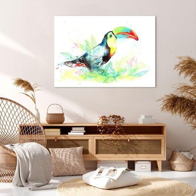 Bilder auf Leinwand 100x70cm Leinwandbild Vogel Toucan Neugier wild Gross Wanddeko Bild Schlafzimmer