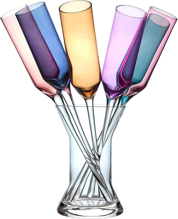 Ombre-Metallic-Glas-Champagner-Set mit Vase, Set mit 6 stilvollen, farbigen, bodenlosen Partygläsern