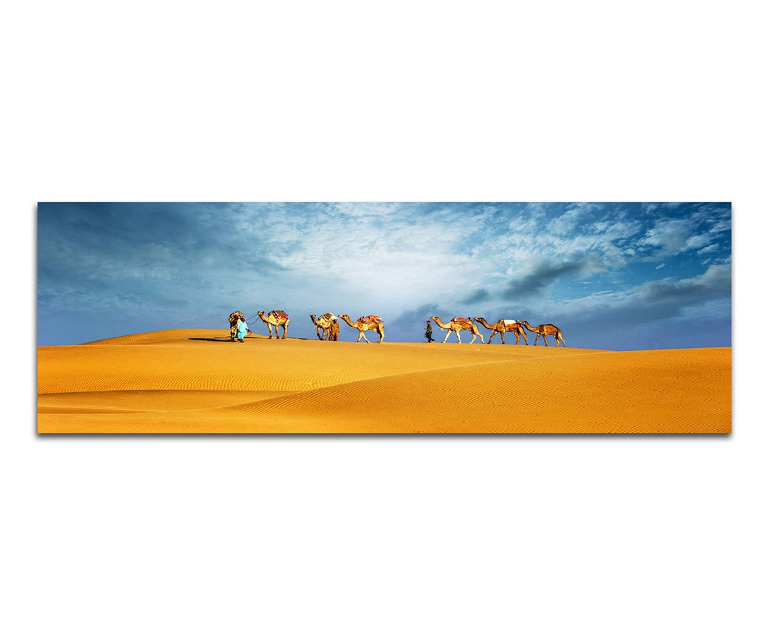 Paul Sinus Art Panoramabild XXL auf Leinwand und Keilrahmen 180x70cm Dubai Wüste Sanddünen Kamele Sa