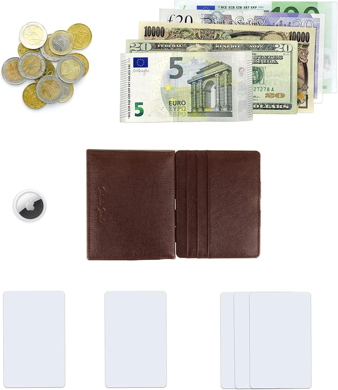 Jaimie Jacobs Flap Boy AirTag Edition Magic Wallet mit Münzfach Echtleder (Saffiano Braun), Saffiano