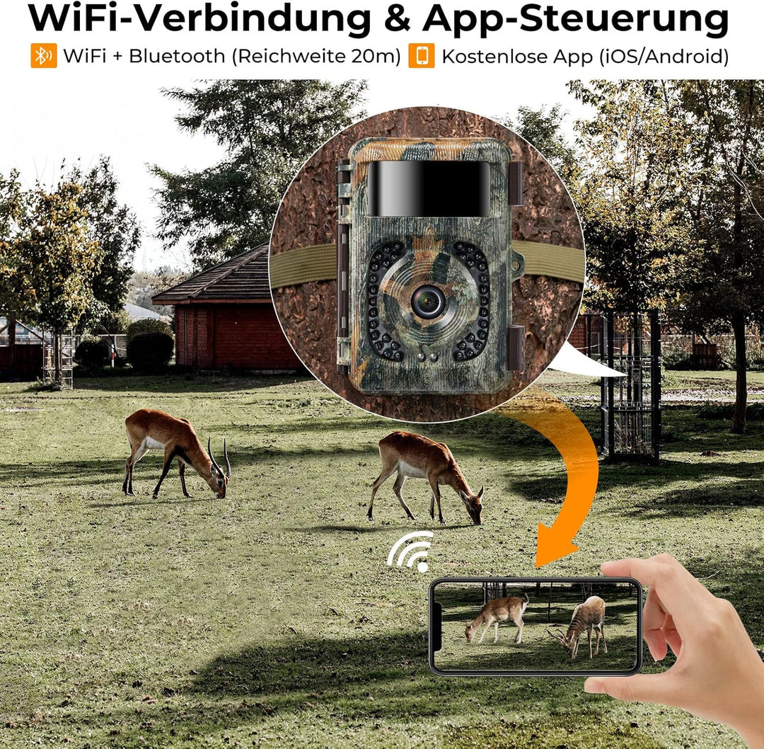 K&F Concept 48MP 4K WLAN Wildkamera handyübertragung, WiFi Wildkamera mit bewegungsmelder nachtsicht