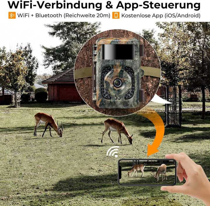 K&F Concept 48MP 4K WLAN Wildkamera handyübertragung, WiFi Wildkamera mit bewegungsmelder nachtsicht