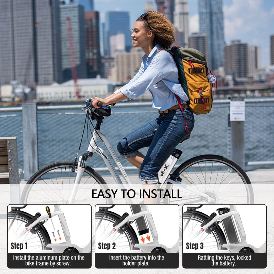 X-go Ebike Elektrofahrrad E-Bike Lithium Silber Fisch mit Ladegerät, Led Kontrollleuchte für 350W 25