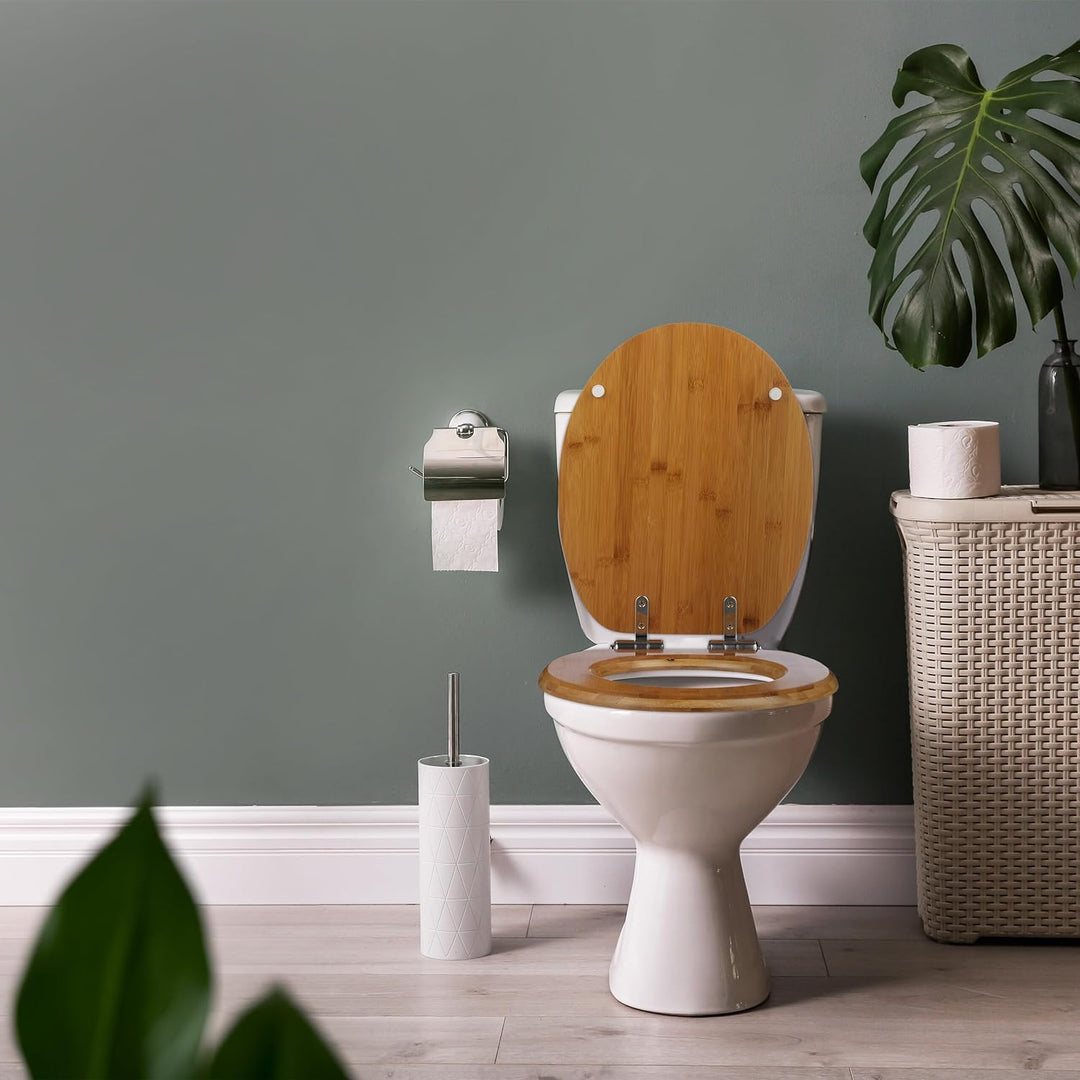 Relaxdays Toilettendeckel mit Absenkautomatik & Quick Release, 37,5 x 43,5 cm, Bambus, Montage von O