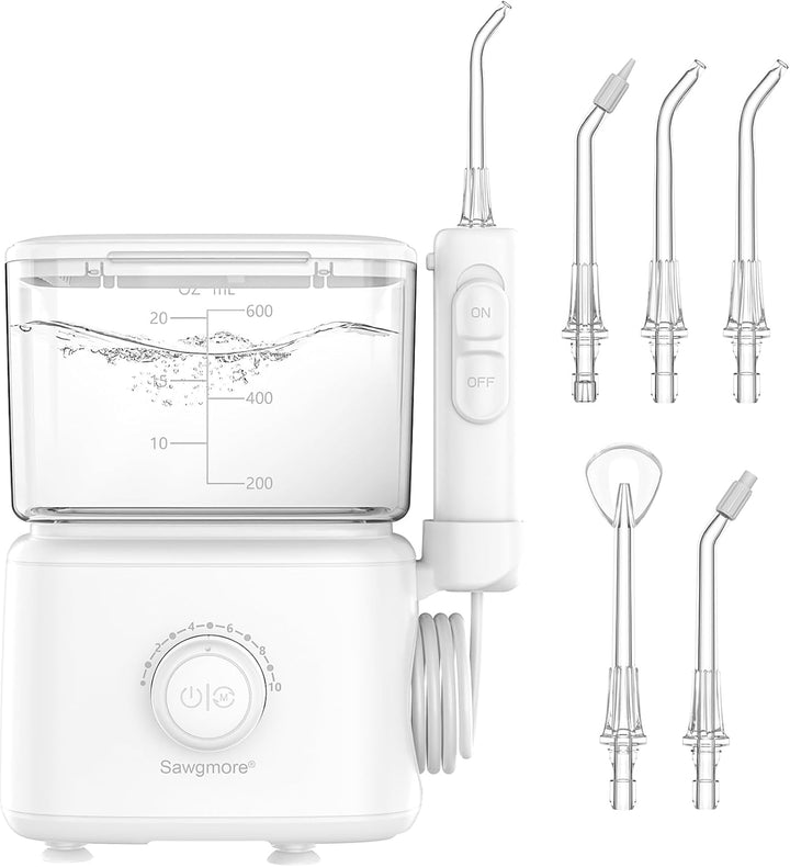 Sawgmore Munddusche, Elektrische Zahnzwischenraumreiniger mit 10 Einstellbaren Druckstufen, 600ml Fa