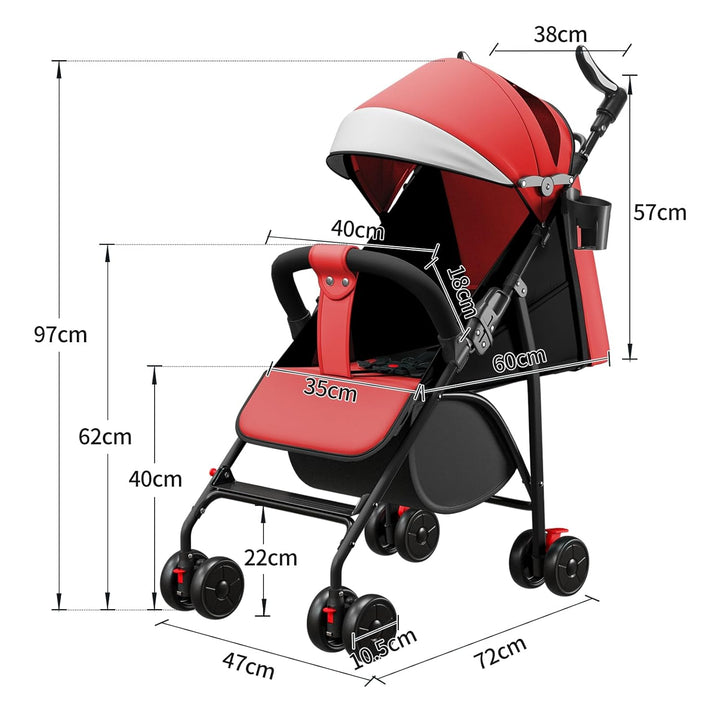 Buggy, Kinderwagen Zusammenklappbar mit Wattepads und Moskitonetzen, Reise-Kinderwagen mit Liegefunk