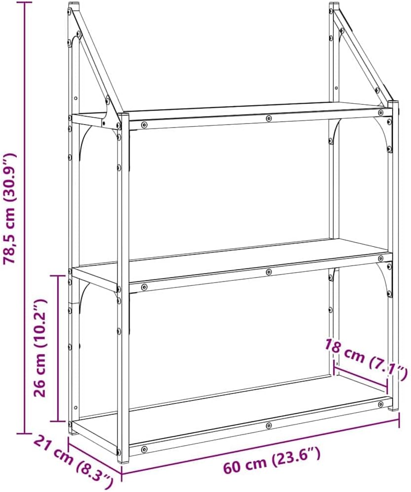 vidaXL Wandregal mit Regal Altholz 60 x 21 x 78,5 cm Holzwerkstoff, Moderne, rechteckige Wandregale,