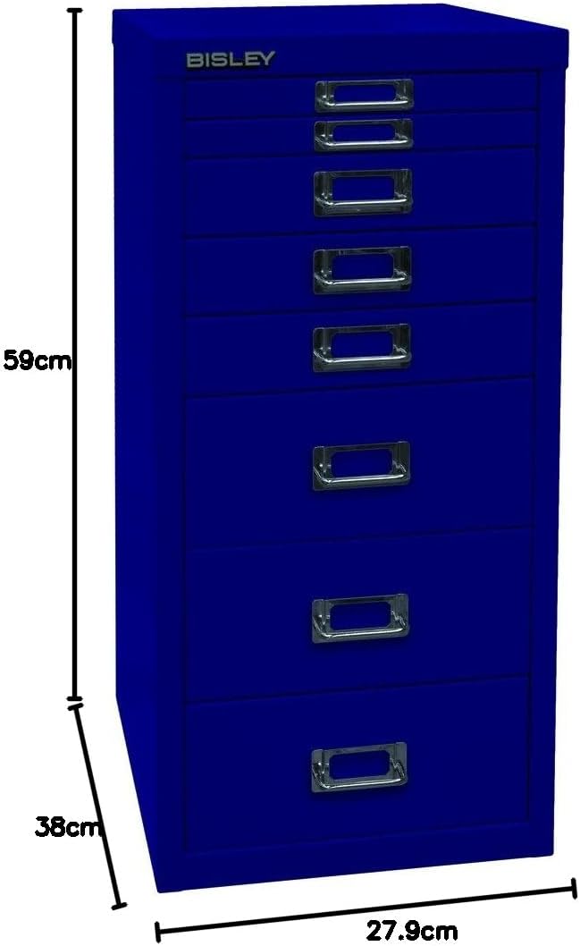 BISLEY MultiDrawer, 29er Serie, DIN A4, 8 Schubladen, Metall, 639 Oxfordblau, 38 x 27.9 x 59 cm