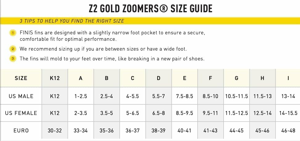 Finis Z2 Gold H Training Fins, Yellow/Black, M: 4-5.5/F: 5-6.5