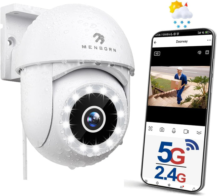 2,5K Überwachungskamera Aussen, 2,4/5GHz Kamera Überwachung mit Flutlicht, 360° Sichtbereich IP Kame