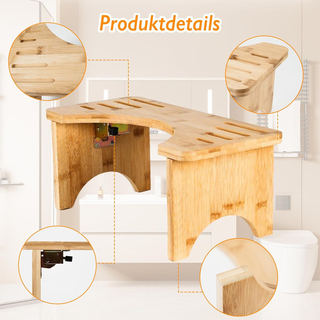 Bambus Toilettenhocker HXREDXD Holz Mobil Toilettenhocker, Klappbar Squatting Toilettenhocker Natürl