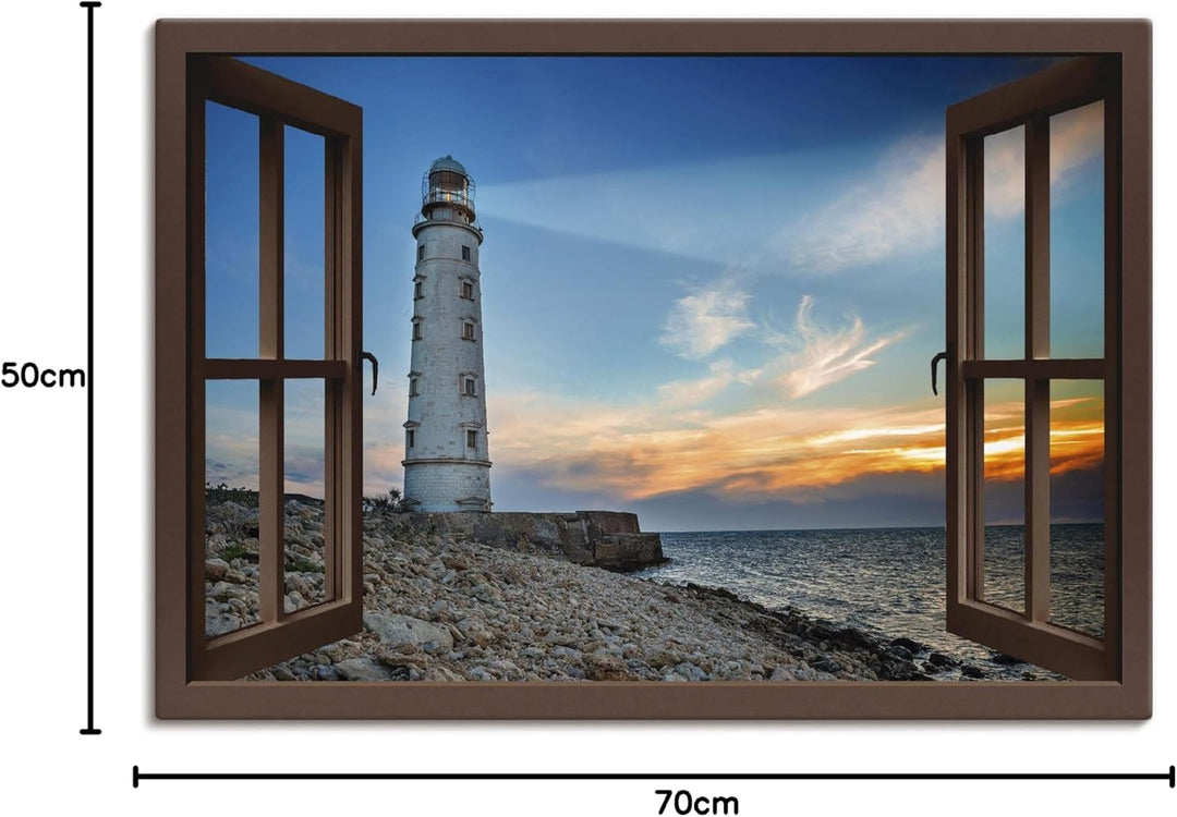 ARTland Leinwandbilder Wandbild Bild Leinwand 70x50 cm Strand Meer Leuchtturm Küste Sonnenuntergang