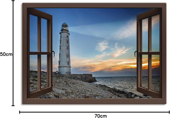 ARTland Leinwandbilder Wandbild Bild Leinwand 70x50 cm Strand Meer Leuchtturm Küste Sonnenuntergang