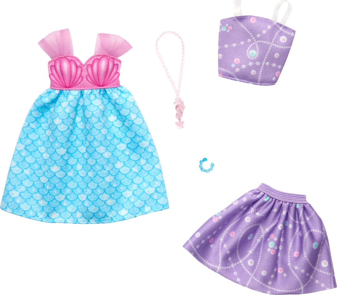 Barbie Fashions 2er-Pack Bekleidungsset, 2 Outfits für Barbie Puppe enthalten Meerjungfrau Themed Kl