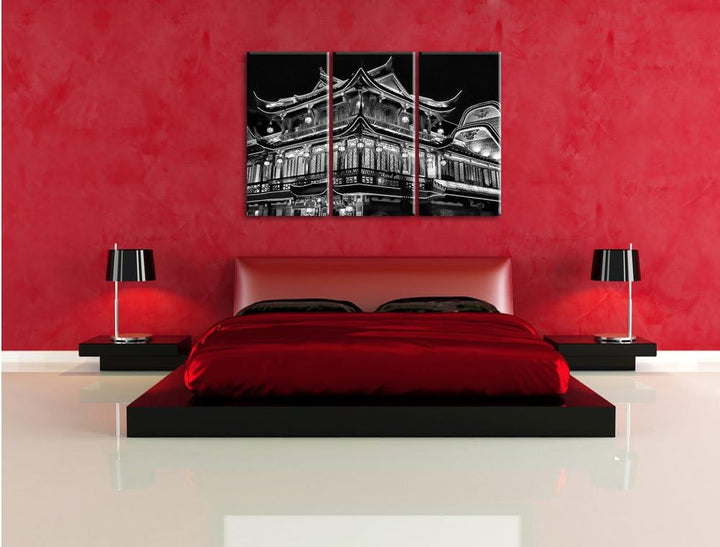 Pixxprint Dark prächtiges chinesisches Haus als Leinwandbild/Grösse: 3 Teilig (120x80) cm/Wandbild/K