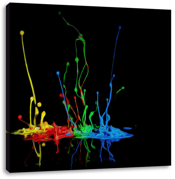Pixxprint Dark Bunte Farbspritzer als Leinwandbild/Grösse: 70x70 cm/Wandbild/Kunstdruck/fertig bespa