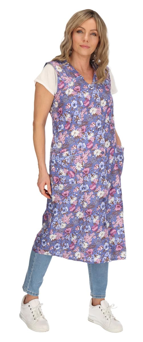 Knopfkittel Baumwolle bunt Kochschürze Hauskleid Kittel Schürze ohne Arm 38 Hellblau, 38 Hellblau