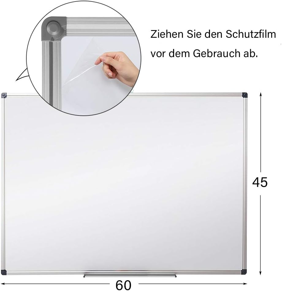 XIWODE Whiteboard 60cm x 45cm mit Stiftablage, Pinnwand Tafel, Magnettafel, Magnetpinnwand, beschrei