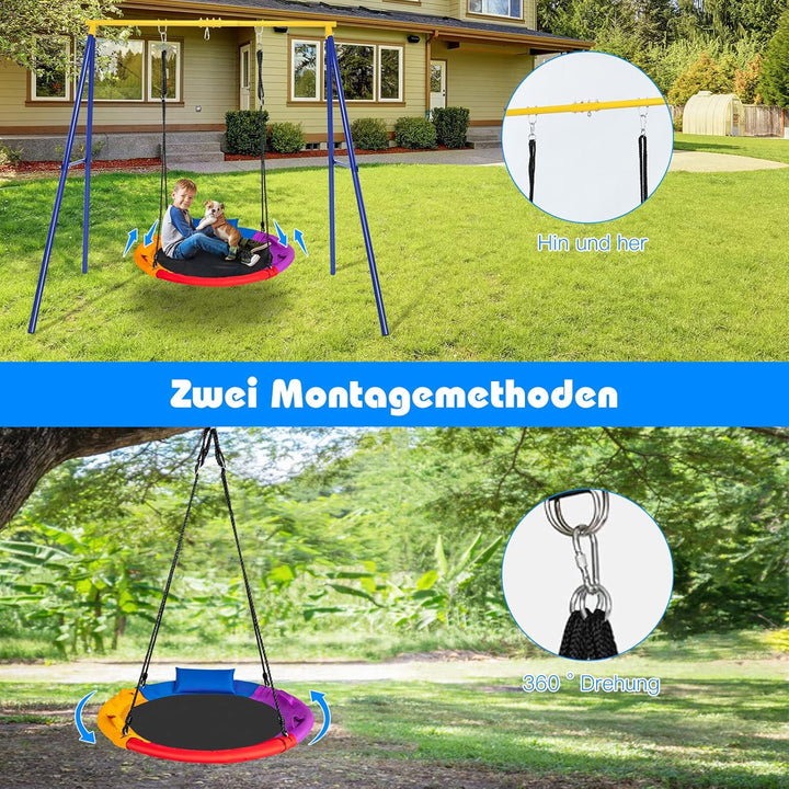 GOPLUS 100 cm Nestschaukel, Baumschaukel mit Kissen, Rundschaukel mit Verstellbarer Höhe von 100 bis