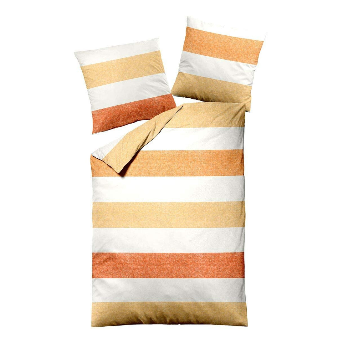 Traumschlaf Bettwäsche Biber Streifen orange 1 Bettbezug 200 x 220 cm + 2 Kissenbezüge 80 x 80 cm, 1