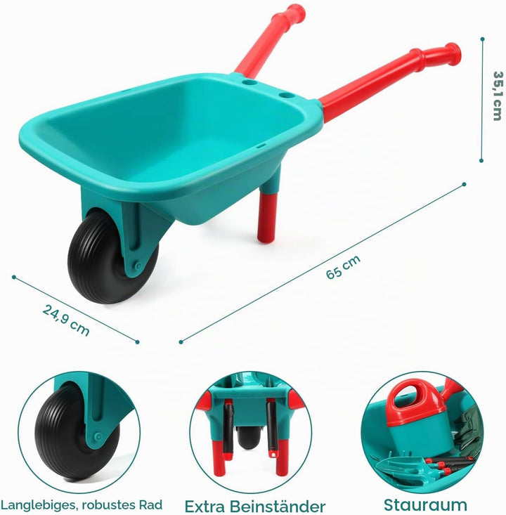 CUTE STONE Schubkarre für Kinder, Gartenwerkzeug-Set für Kinder, Gartenspielzeug mit Schubkarre, Han
