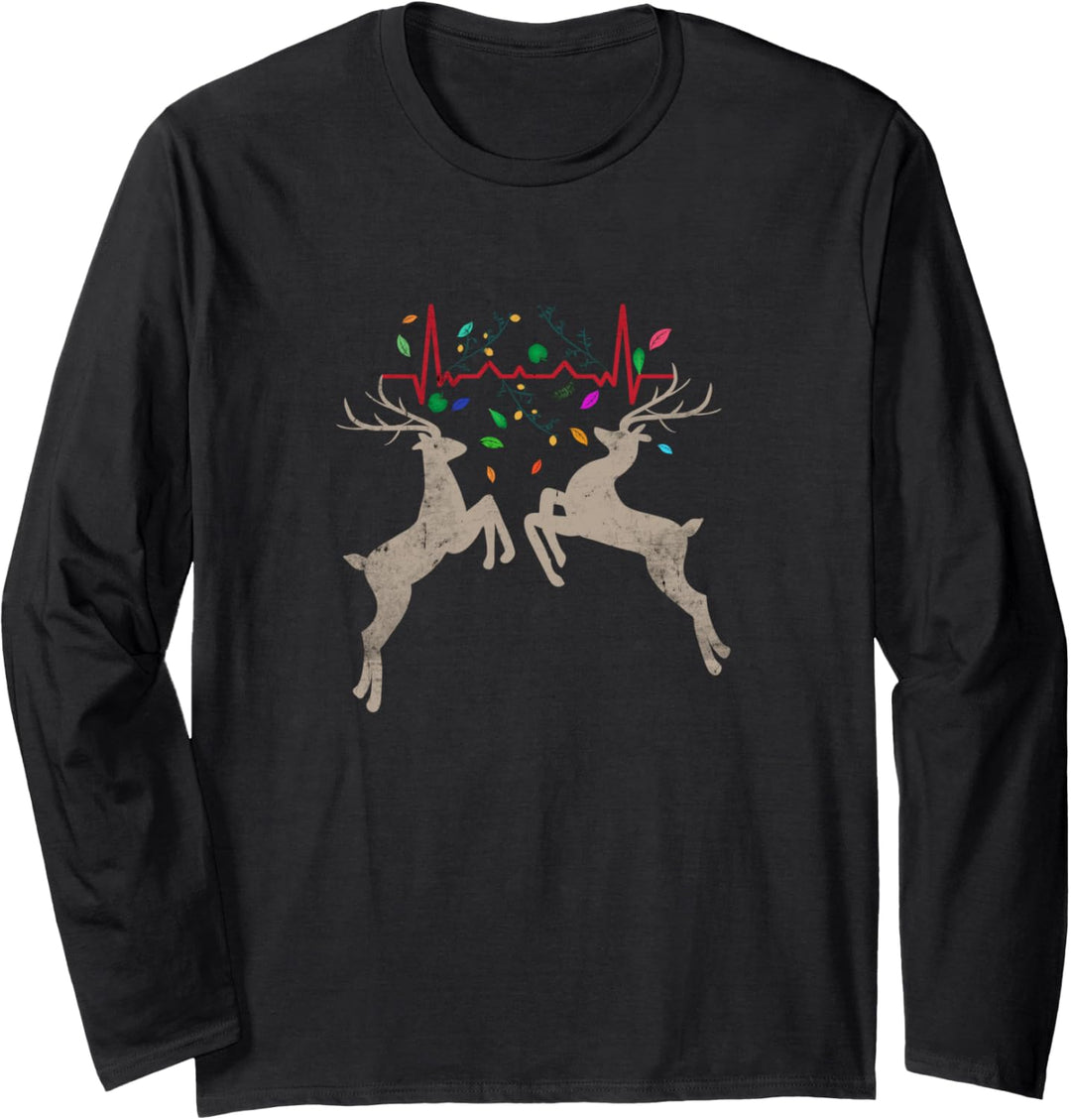 Herzschlag Hirschgeweih | Hirsch Heartbeat Lustiges Jagd Langarmshirt