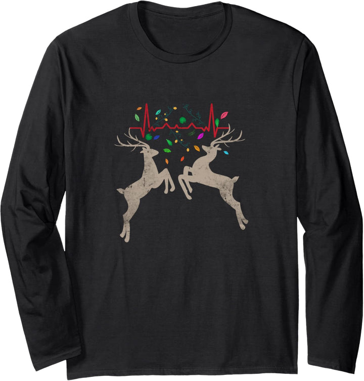 Herzschlag Hirschgeweih | Hirsch Heartbeat Lustiges Jagd Langarmshirt