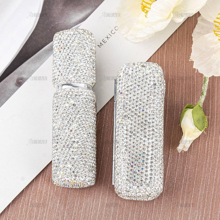 AUEAR, Metall-Lippenstift-Etui und Spiegel-Kristall-Parfümflaschen für Make-up-Tasche