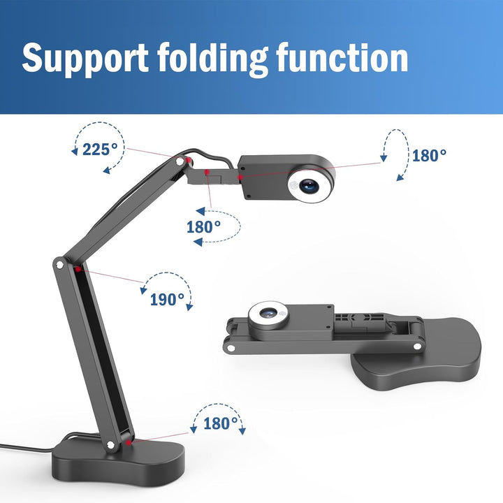 Gawervan USB Dokumentenkamera, 8MP Dokumentenkamera Schule für Lehrer mit Mikrofon, LED-Licht mit 3
