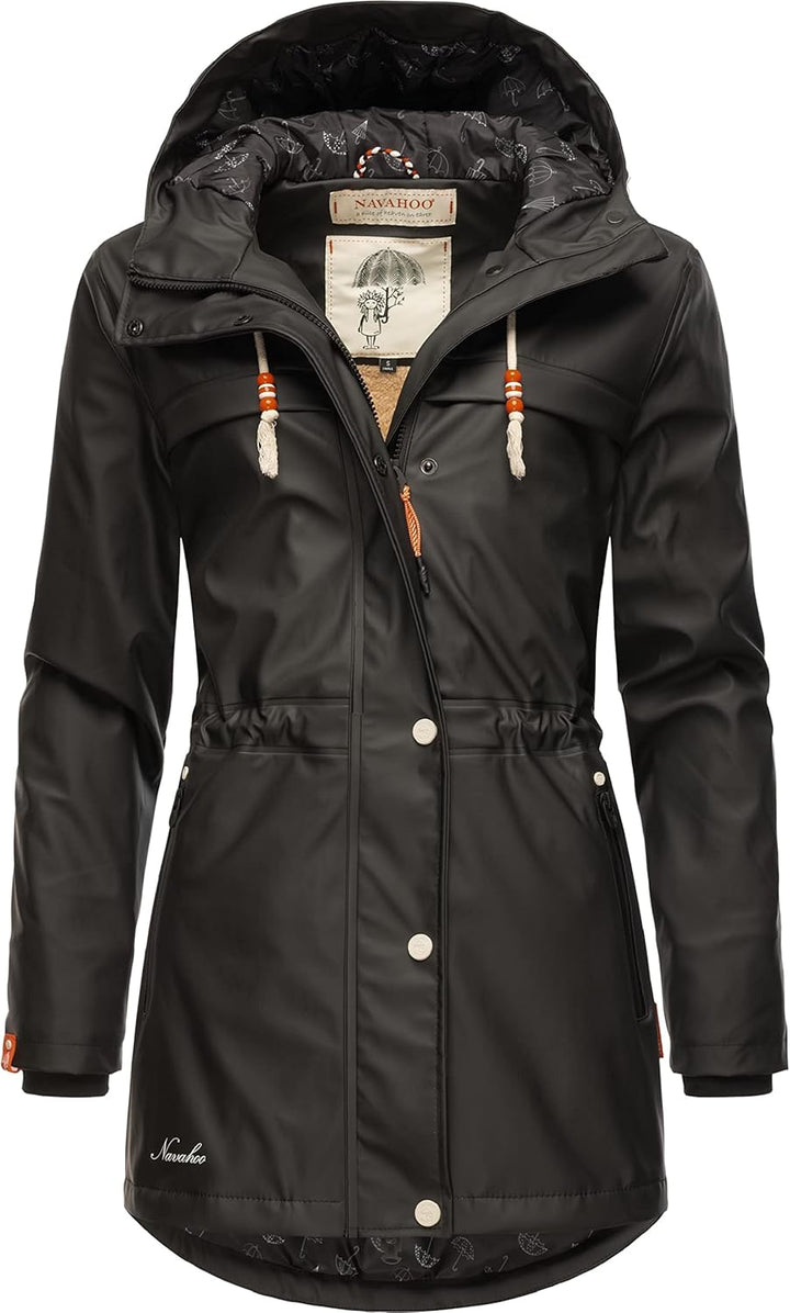 Navahoo Damen Übergangsjacke Regenmantel wasserdicht lang warm gefüttert mit Kapuze Rainy Forest XS-