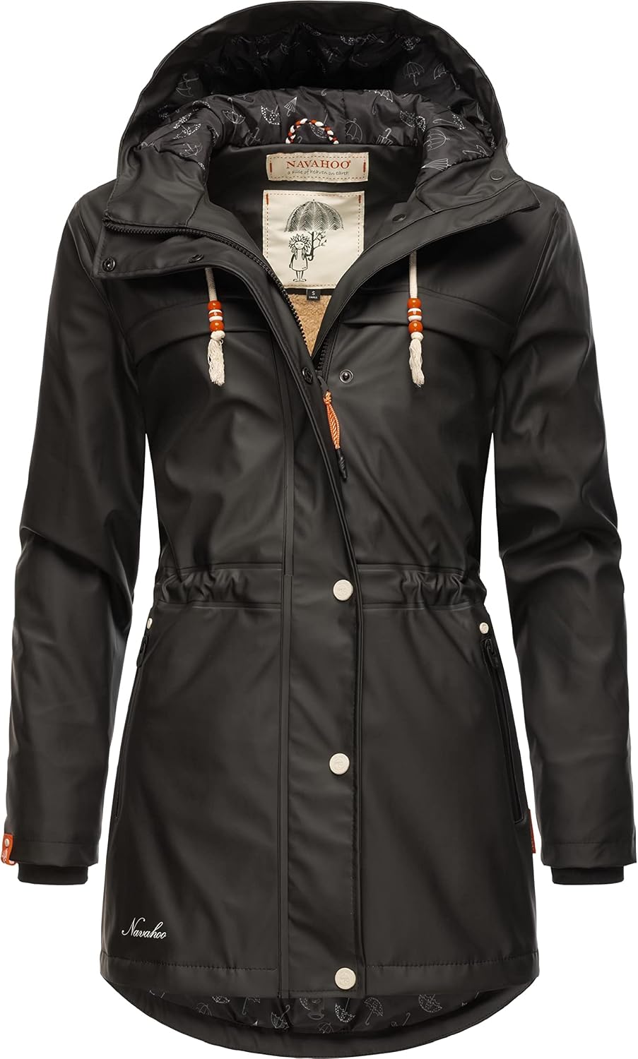 Navahoo Damen Übergangsjacke Regenmantel wasserdicht lang warm gefüttert mit Kapuze Rainy Forest XS-
