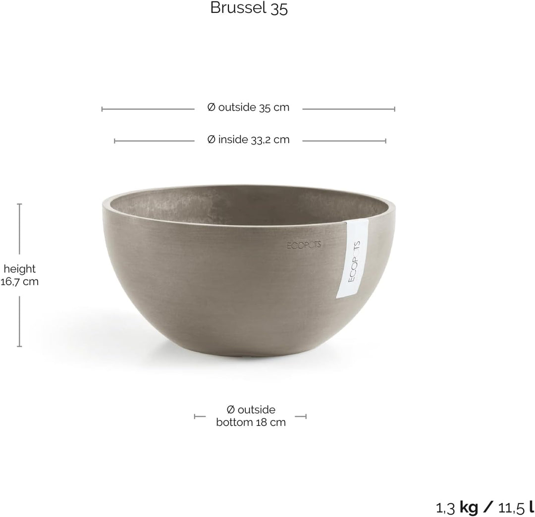 Ecopots Pflanzschale Blumentopf Brüssel Braun Grau - Durchmesser Ø 35 cm rund gross - Pflanzentopf a