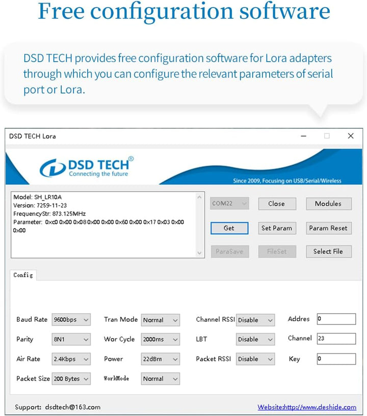 DSD TECH Lora Modul SH-B50L RS485/232 zu Lora Adapter Lorawan Wireless Transceiver