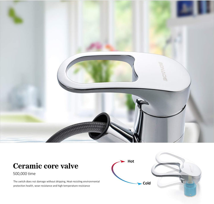 BONADE Küchenarmatur mit Ausziehbare Brause, Wasserhahn Einhebelmischer mit 360° Drehbar, Hochdruck