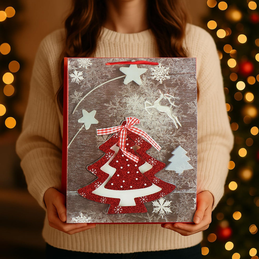 COM-FOUR® 12x XL Geschenktüte für Weihnachten, Nikolaus und Advent - Geschenktasche mit Weihnachtsmo