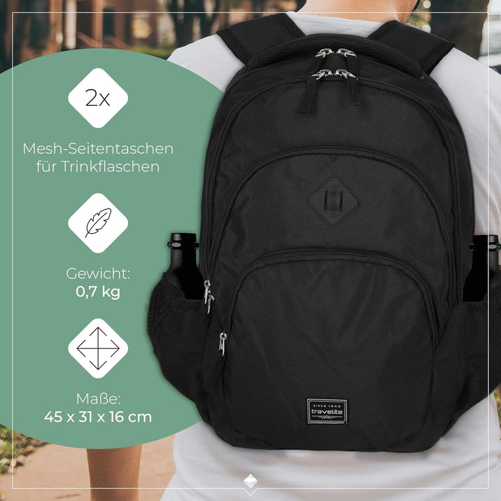 Travelite Handgepäck Rucksack, Laptop Rucksack 15,6 Zoll, BASICS, Daypack, Tagesrucksack mit vielen
