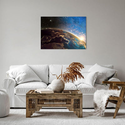 ARTTOR Bilder auf Leinwand Kosmos Erde Leinwandbild mit Rahmen 70x50cm Wandbilder Dekoration Wohnzim