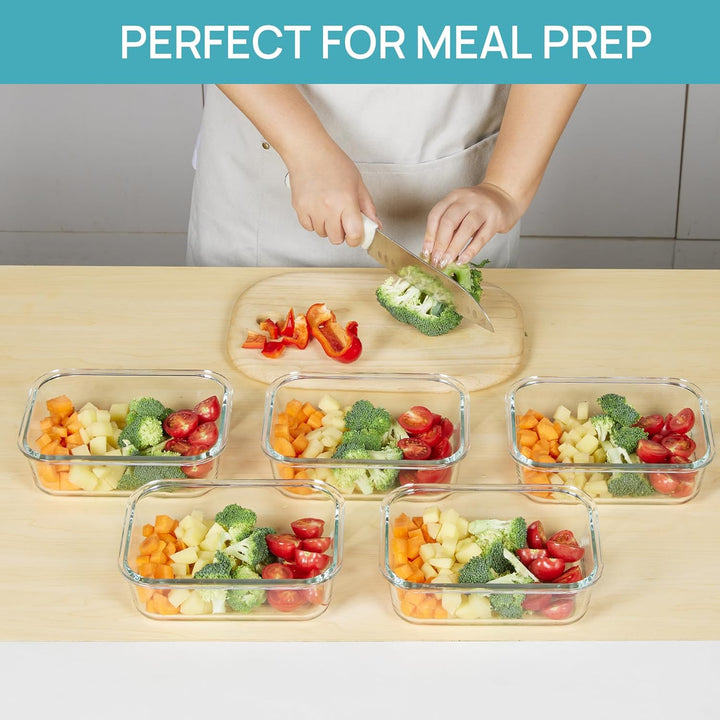 Vtopmart 5er-Pack Meal Prep Boxen Glas, 1035 ML Mealprepboxen für die Essensvorbereitung, Luftdicht