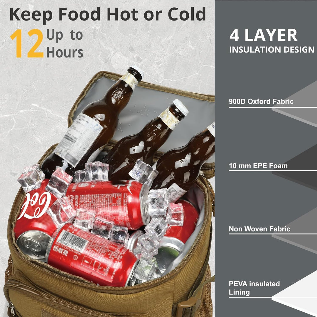 Taktischer Kühlrucksack – 25L Isolierter Rucksack, Auslaufsicher & Robust – Grosser Lunch-Rucksack,