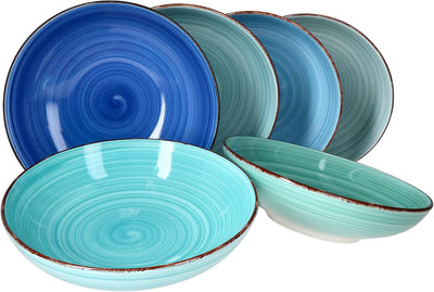 MamboCat Blue Spaghetti-Teller Set 6-teilig I Pasta-Teller tief Ø 23,5 cm I Salat-Schale 800 ml I St