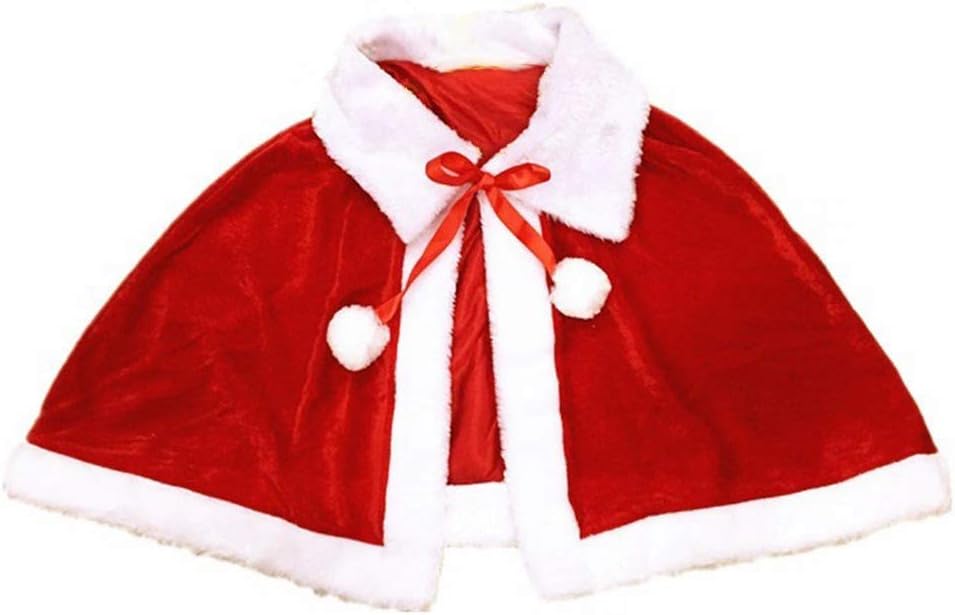 DAKIFENEY Weihnachtsumhang für Damen und Mädchen, dicker Samt, warm, rot, kurzer Weihnachtsmantel, f