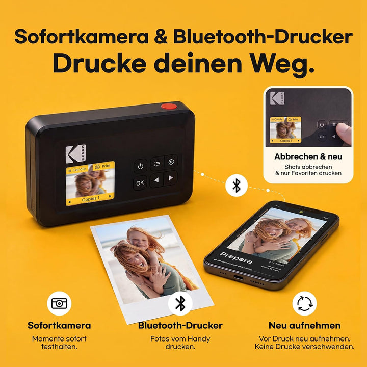 Kodak Mini Shot 2 Retro 4PASS Sofortbildkamera und Tragbarer Fotodrucker 2-in-1, 5,3×8,6 Centimeter